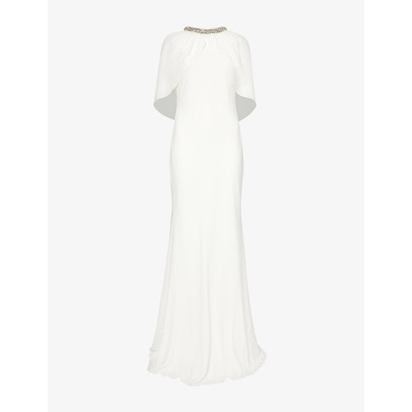 Roland Mouret Cape-overlay embellished crepe maxi dress