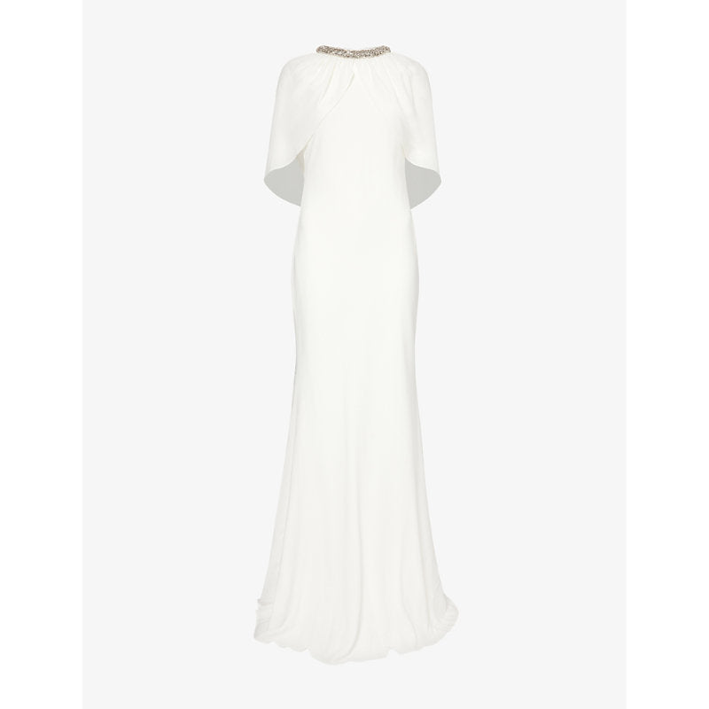 Roland Mouret Cape-overlay embellished crepe maxi dress | ROLAND MOURET