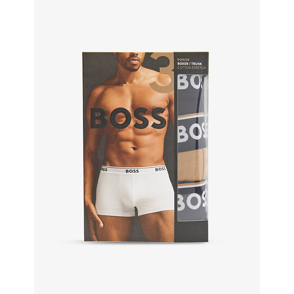 Boss Power branded-waistband mid-rise pack of three stretch-cotton trunks