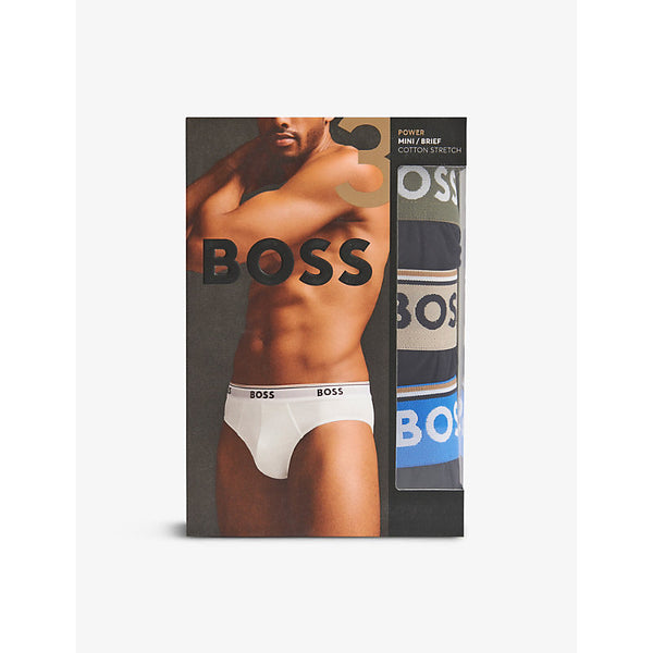 Boss Power mid-rise pack of three stretch-cotton briefs