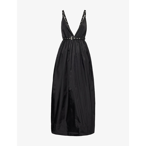 Ganni Duchesse strap V-neckline nylon midi dress