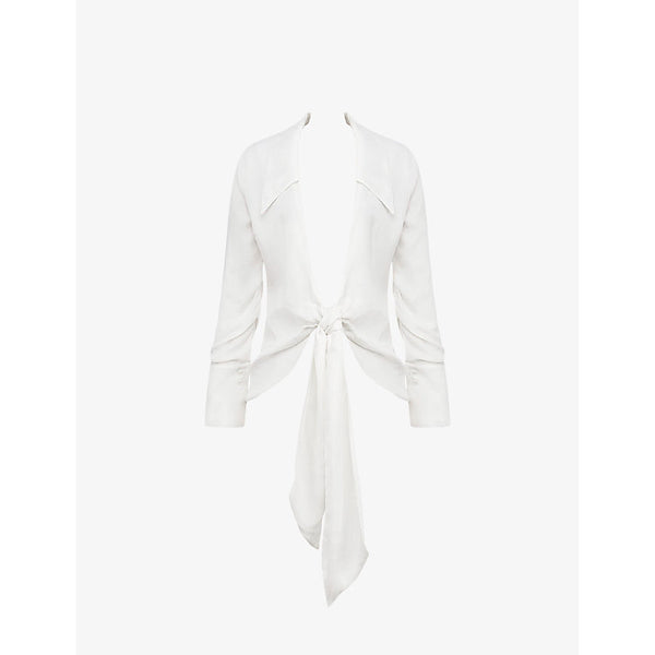 House of CB Hope draped tie-front stretch-woven shirt