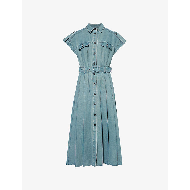 Huishan Zhang Laika belted denim midi dress | HUISHAN ZHANG