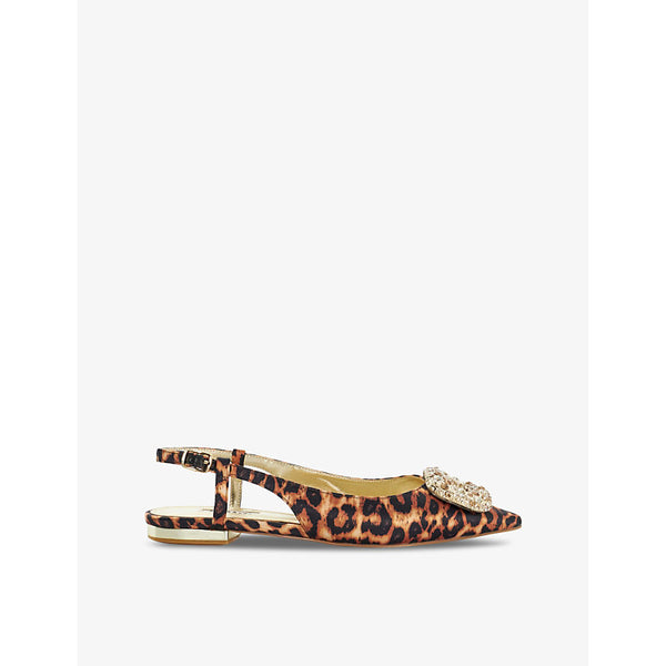 Dune Confidence brooch-embellished leopard-print satin slingbacks