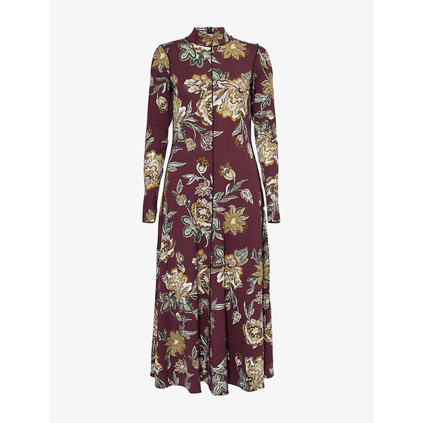 Me And Em High-neck floral-print stretch-woven midi dress