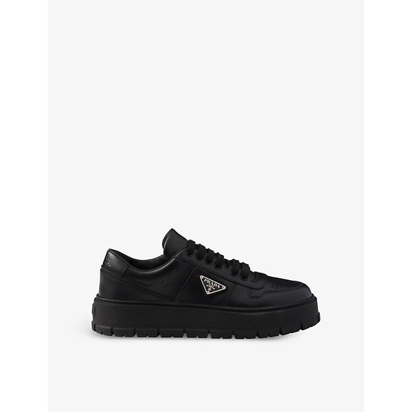 Prada Triangle-plaque lace-up leather low-top trainers