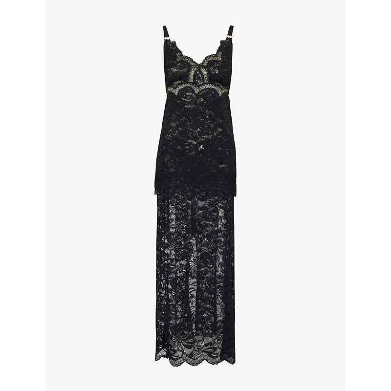 Rabanne Sweetheart-neckline shoulder-straps lace maxi dress | RABANNE