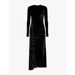 Rabanne Ruched-side long-sleeve velvet midi dress | RABANNE