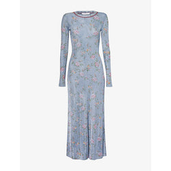 Rabanne Floral-print long-sleeve metallic-knit maxi dress | RABANNE