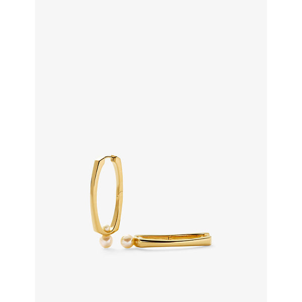 Missoma Button Pearl Ovate 18ct yellow-gold plated brass hoop earrings