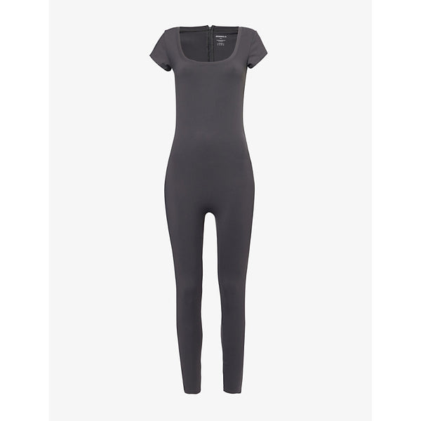 Adanola Scoop-neck cap-sleeve stretch-jersey unitard