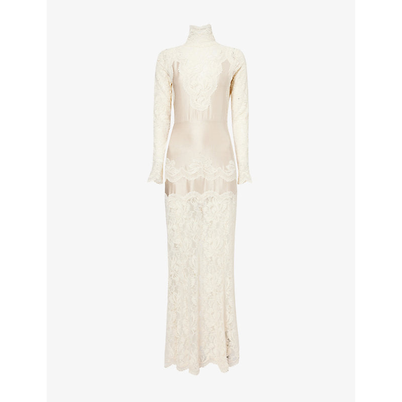 Rabanne High-neck long-sleeves lace maxi dress | RABANNE