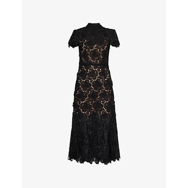 Self-Portrait Flower high-neck lace midi dress | SELF-PORTRAIT