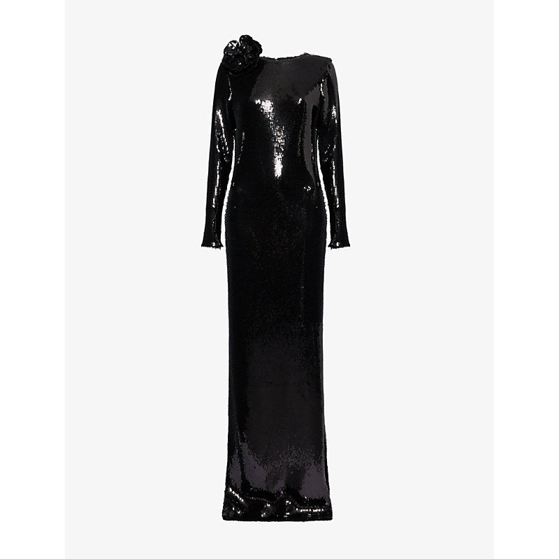 Rodarte Corsage-trim long-sleeve sequinned gown | RODARTE