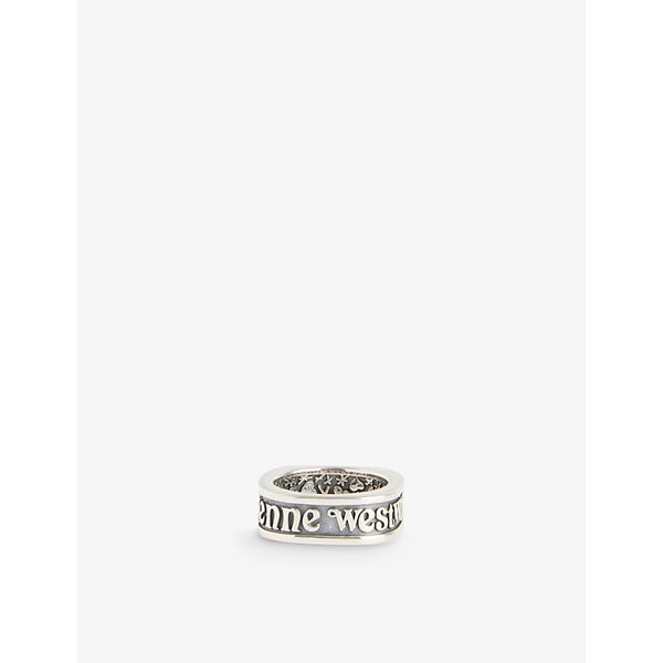 Vivienne Westwood Brand-text oxidised 925 sterling silver ring