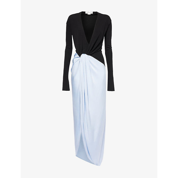 Victoria Beckham V-neck contrast-panel stretch-jersey gown | VICTORIA BECKHAM