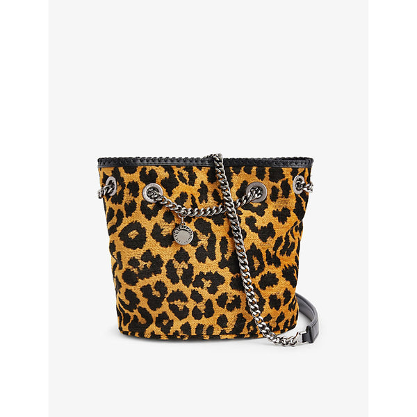 Stella Mccartney Chain-strap leopard-pattern woven bucket bag