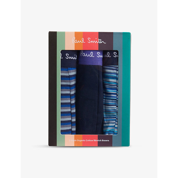 Paul Smith Branded-waistband mid-rise pack of three stretch organic-cotton boxers