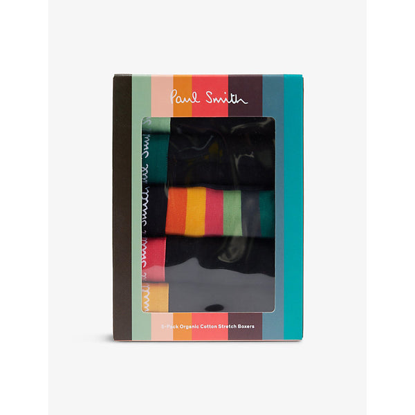 Paul Smith Branded-waistband mid-rise pack of five stretch-organic-cotton boxers