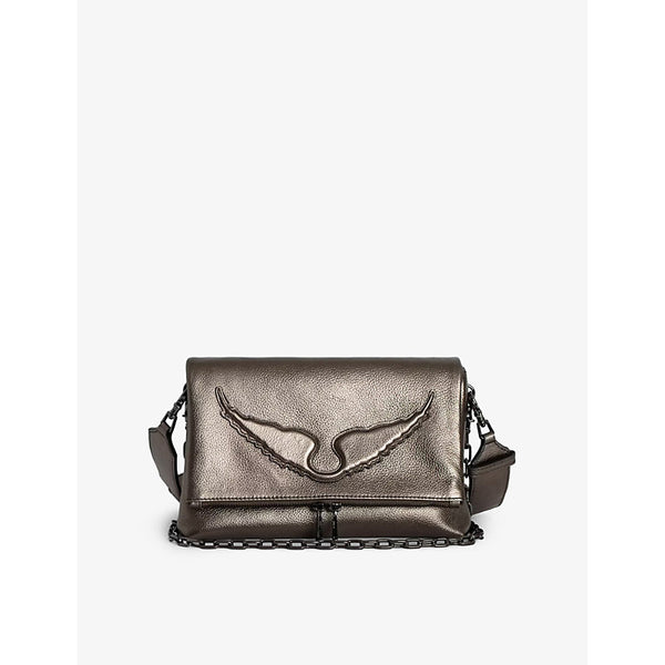 Zadig&Voltaire Rocky wings-embossed metallic-leather shoulder bag