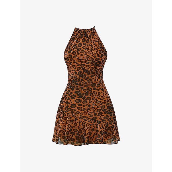 Mistress Rocks Leopard-print halter-neck backless woven mini dress