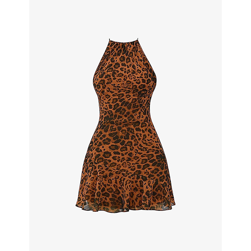  Mistress Rocks Leopard-print halter-neck backless woven mini dress