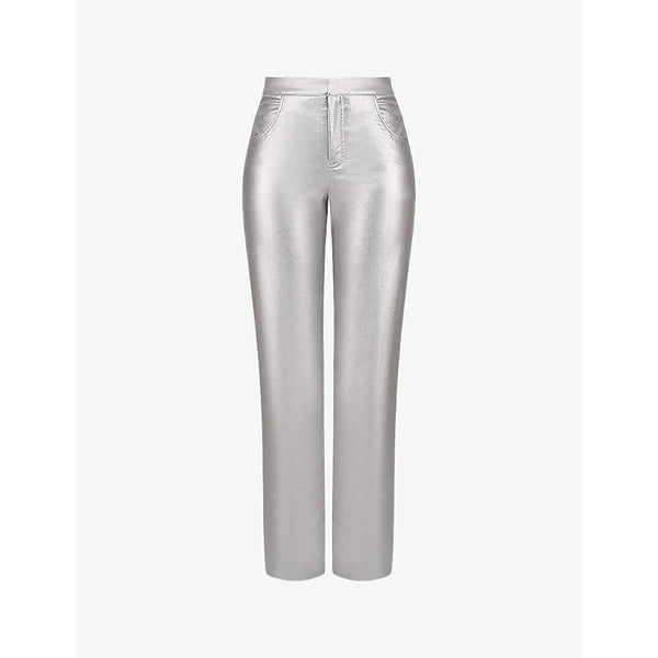 Mistress Rocks Slim-fit high-rise metallic faux-leather trousers