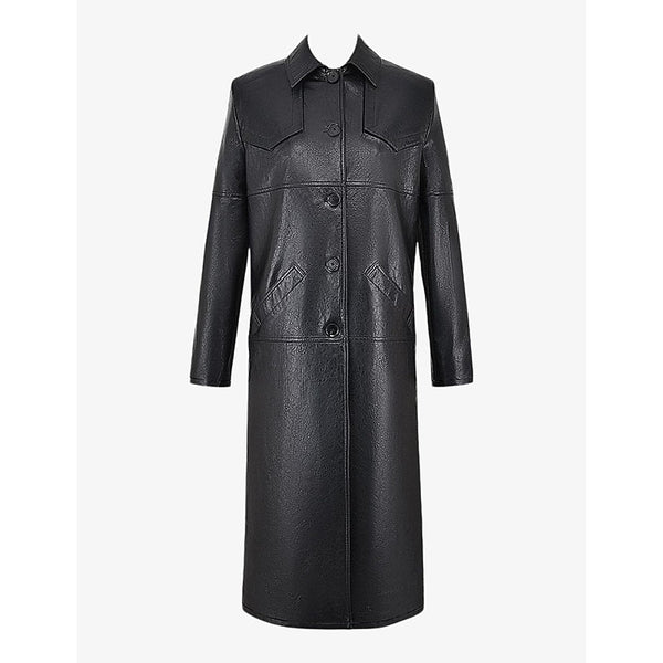 Mistress Rocks Oversized-collar long-line tailored vegan-leather coat