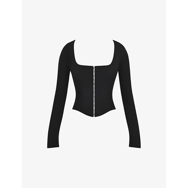 Mistress Rocks Square-neck long-sleeve stretch-crepe corset top