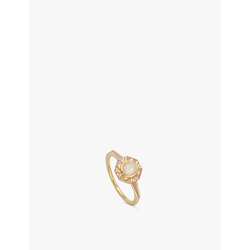 Astley Clarke Deco Moonstone 18ct yellow gold-plated vermeil sterling-silver and white sapphire enamel ring