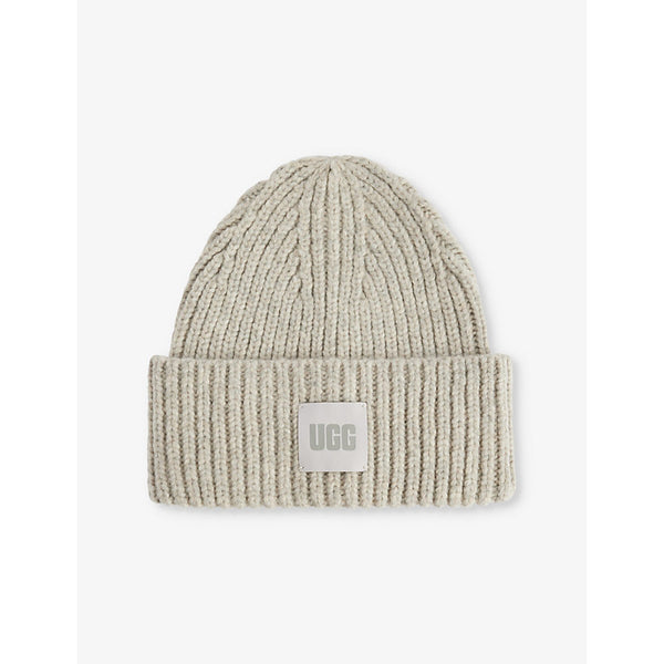 Ugg Logo-patch chunky-rib stretch-knit beanie hat