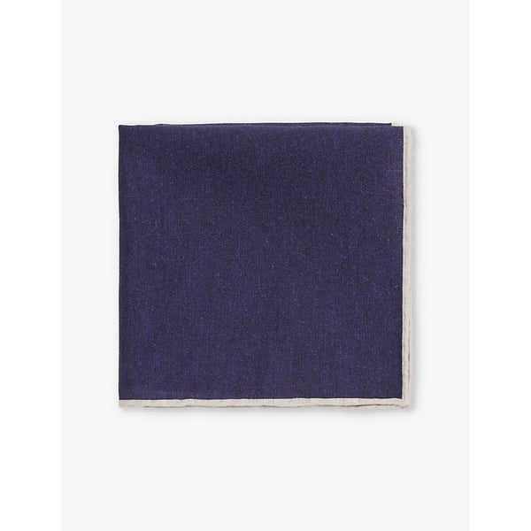 Eleventy Solid Bordered Cotton-Wool Blend Pocket Square