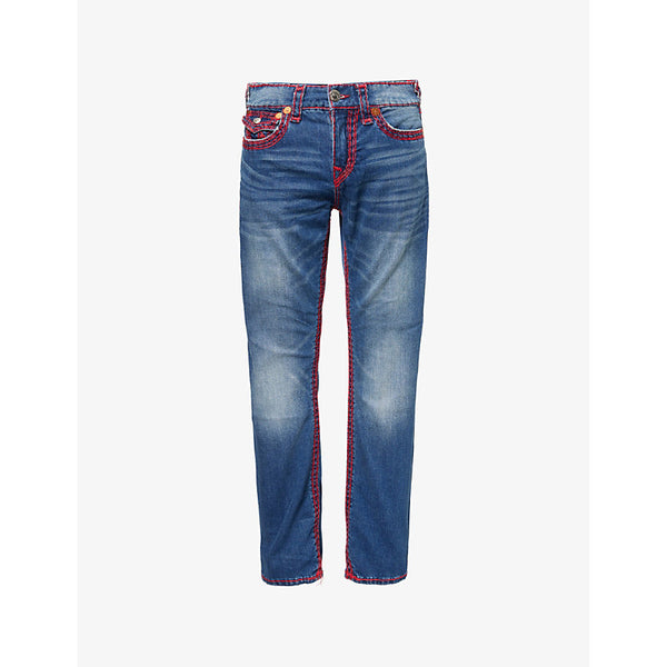 True Religion Ricky Exposed-Stitch Straight-Leg Relaxed-Fit Stretch-Denim Jeans