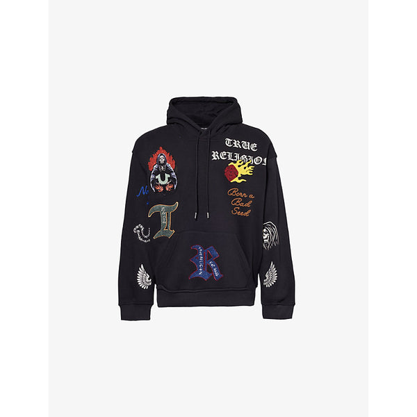 True Religion Patch-embroidered dropped-shoulder cotton-blend hoody