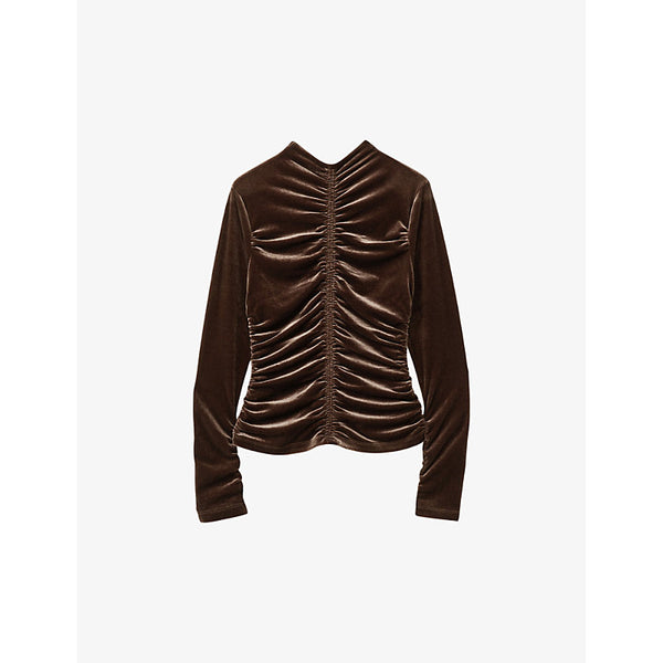 Reiss Ari ruched long-sleeve velvet top