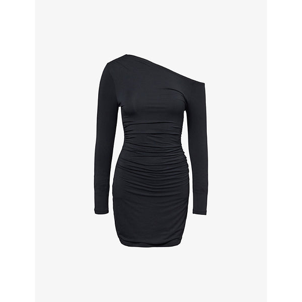 We Are Tala Asymmetric-Neck Ruched Stretch-Modal Mini Dress