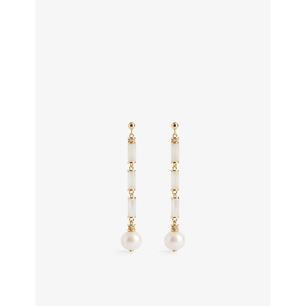 V By Laura Vann Column 18ct yellow gold-plated vermeil sterling-silver, mother-of-pearl and topaz drop earrings