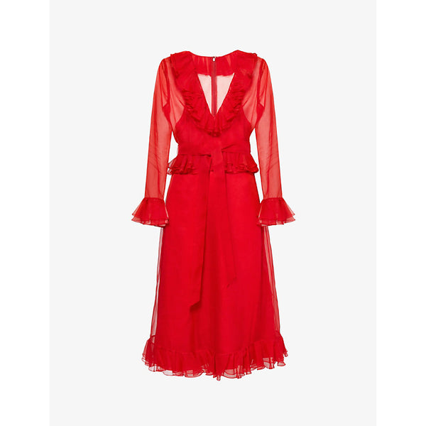 Valentino Garavani V-neck ruffle-trim silk midi dress | VALENTINO GARAVANI