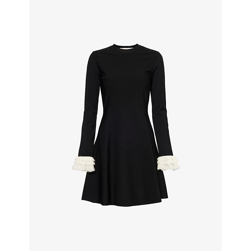 Valentino Garavani Round-neck ruffle-trim knitted mini dress | VALENTINO GARAVANI