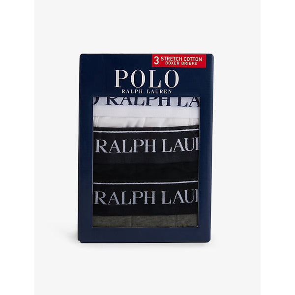 Polo Ralph Lauren Logo-waistband mid-rise pack of three stretch-cotton boxer briefs