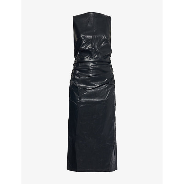 Amy Lynn Vera ruched faux-leather midi dress