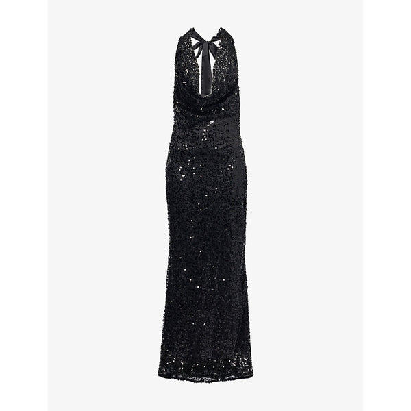 Amy Lynn Plunge halterneck sequin woven maxi dress