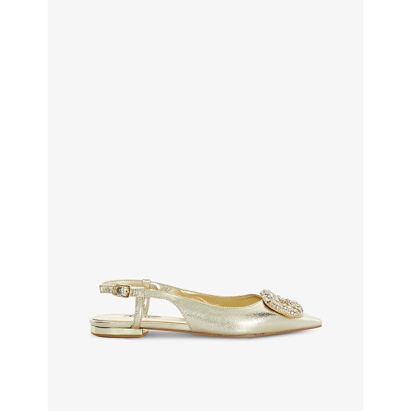 Dune Confidence brooch-embellished faux-leather slingbacks