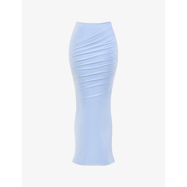 House of CB Cassidy fluted-hem stretch-mesh maxi skirt