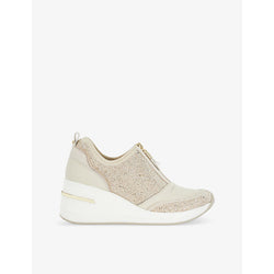 Dune Elsha crystal-embellished wedge leather low-top trainers | Dune