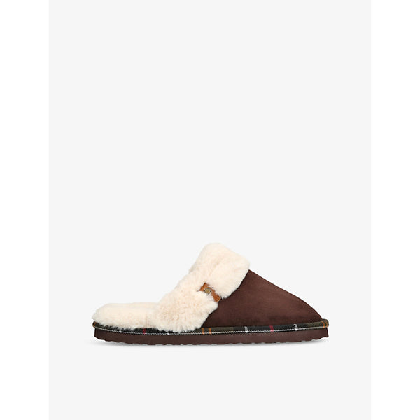 Barbour Claudia checked-trim faux-suede slippers | Barbour