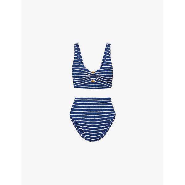 Hunza G Nadine hoop-trim striped seersucker bikini set