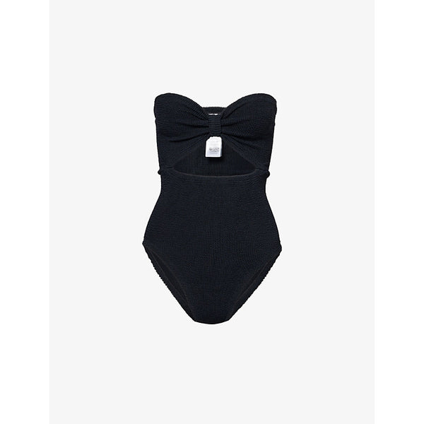 Hunza G Alana strapless cut-out seersucker swimsuit