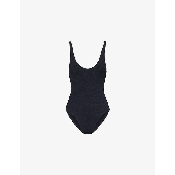 Hunza G Faye contrast-trim seersucker swimsuit