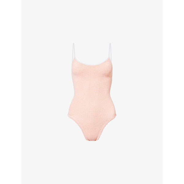 Hunza G Pamela contrast-strap seersucker swimsuit